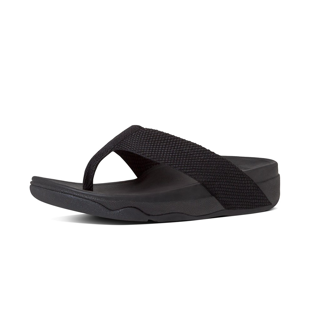 Fitflop Womens Sandals Black - Surfa Toe-post - RW5349172